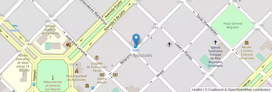 Mapa de ubicacion de RAM en 아르헨티나, Misiones, Departamento Apóstoles, Municipio De Apóstoles, Apóstoles.