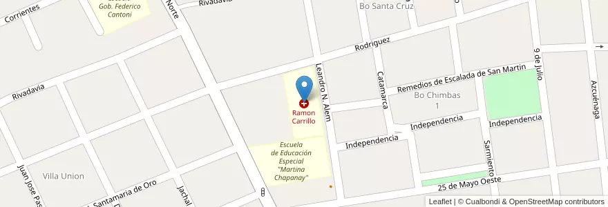 Mapa de ubicacion de Ramon Carrillo en Argentinien, San Juan, Chile, Chimbas.