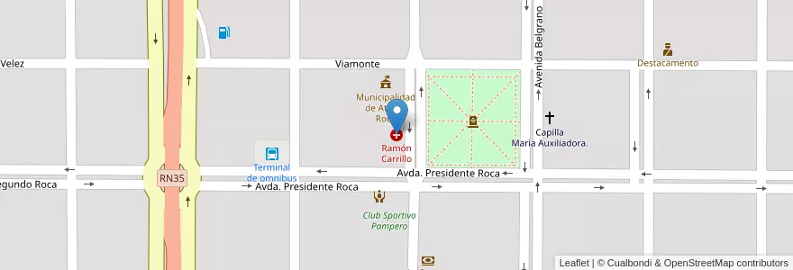 Mapa de ubicacion de Ramón Carrillo en Argentinië, La Pampa, Municipio De Ataliva Roca, Departamento Utracán, Ataliva Roca.