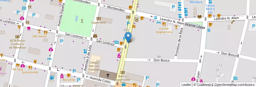 Mapa de ubicacion de RapiPago en 아르헨티나, 칠레, Mendoza, Departamento Capital, Sección 3ª Parque O'Higgins, Ciudad De Mendoza, Sección 2ª Barrio Cívico.