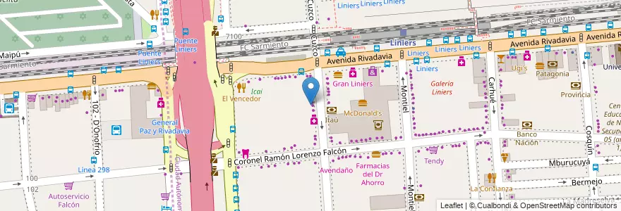 Mapa de ubicacion de Rapipago, Liniers en Arjantin, Ciudad Autónoma De Buenos Aires, Comuna 9, Buenos Aires, Partido De Tres De Febrero.