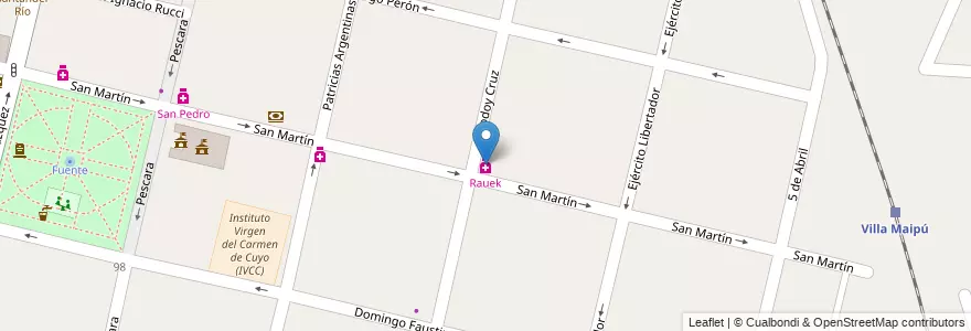 Mapa de ubicacion de Rauek en Arjantin, Şili, Mendoza, Departamento Maipú, Distrito Ciudad De Maipú, Maipú.