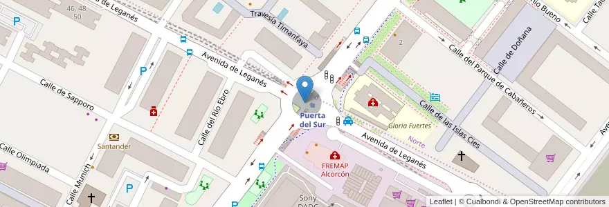Mapa de ubicacion de reB Puerta del sur en Spanien, Autonome Gemeinschaft Madrid, Autonome Gemeinschaft Madrid, Área Metropolitana De Madrid Y Corredor Del Henares, Alcorcón.