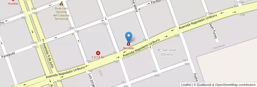 Mapa de ubicacion de Recalde en アルゼンチン, フォルモサ州, Departamento Formosa, Municipio De Formosa, Formosa.