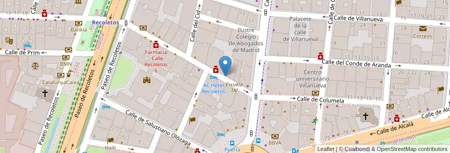 Mapa de ubicacion de RECOLETOS, CALLE, DE,21 en Sepanyol, Comunidad De Madrid, Comunidad De Madrid, Área Metropolitana De Madrid Y Corredor Del Henares, Madrid.