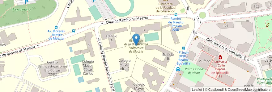 Mapa de ubicacion de Rectorado de la Universidad Politécnica de Madrid en Spanien, Autonome Gemeinschaft Madrid, Autonome Gemeinschaft Madrid, Área Metropolitana De Madrid Y Corredor Del Henares, Madrid.