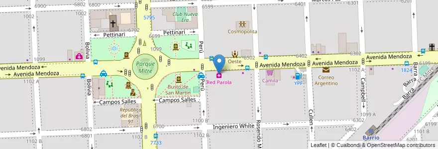 Mapa de ubicacion de Red Parola en アルゼンチン, サンタフェ州, Departamento Rosario, Municipio De Rosario, ロサリオ.