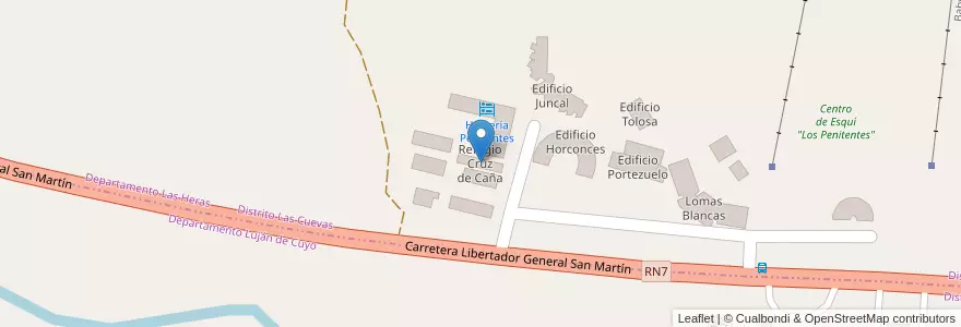Mapa de ubicacion de Refugio Cruz de Caña en Аргентина, Чили, Мендоса, Departamento Las Heras, Distrito Las Cuevas.