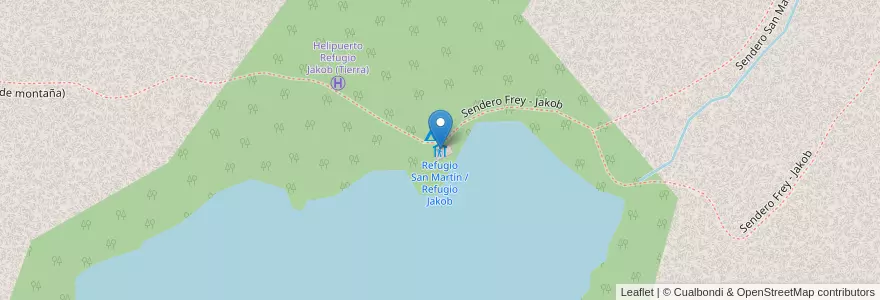 Mapa de ubicacion de Refugio San Martín / Refugio Jakob en アルゼンチン, チリ, リオネグロ州, Departamento Bariloche.