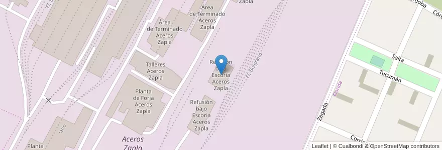 Mapa de ubicacion de Refusión bajo Escoria Aceros Zapla en Argentine, Jujuy, Departamento Palpalá, Municipio De Palpalá.