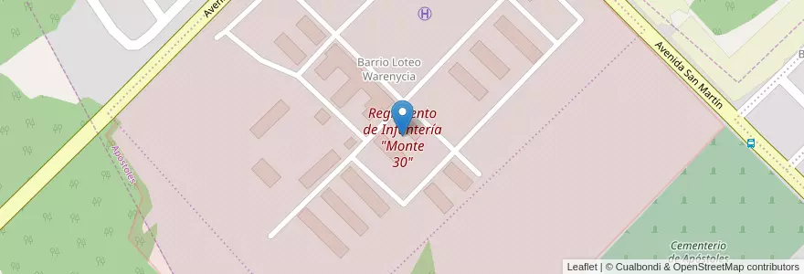 Mapa de ubicacion de Regimiento de Infantería "Monte 30" en Argentinien, Misiones, Departamento Apóstoles, Municipio De Apóstoles, Apóstoles.