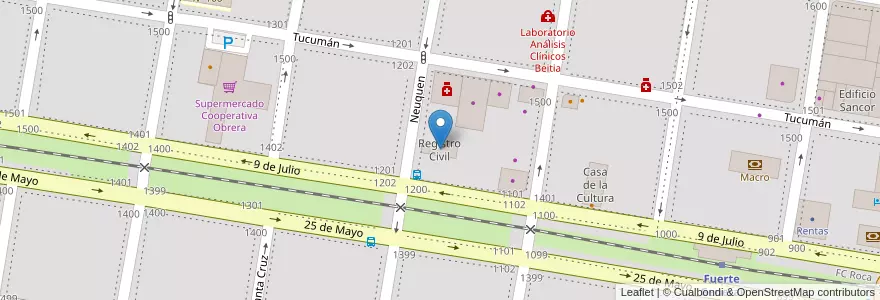 Mapa de ubicacion de Registro Civil en الأرجنتين, ريو نيغرو, General Roca, Departamento General Roca, General Roca.