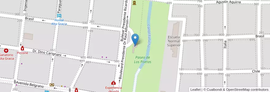Mapa de ubicacion de Registro Civil Alta Gracia en Аргентина, Кордова, Departamento Santa María, Pedanía Alta Gracia, Municipio De Alta Gracia, Alta Gracia.