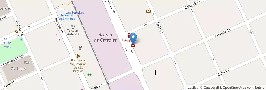 Mapa de ubicacion de Reinaldi en Arjantin, Santa Fe, Departamento Belgrano, Municipio De Las Parejas, Las Parejas.