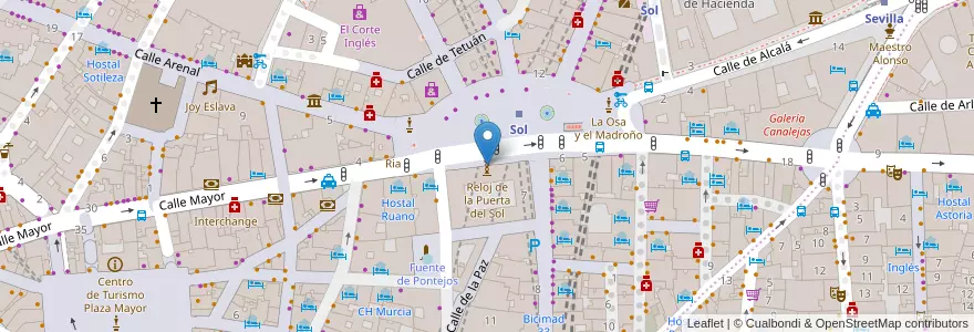 Mapa de ubicacion de Reloj de la Puerta del Sol en スペイン, マドリード州, Comunidad De Madrid, Área Metropolitana De Madrid Y Corredor Del Henares, Madrid.