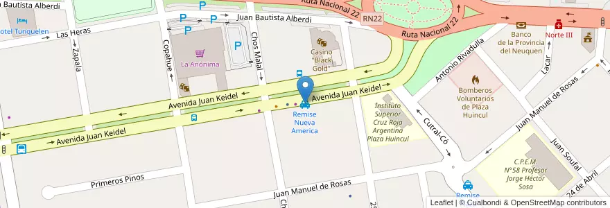 Mapa de ubicacion de Remise Nueva America en 阿根廷, 智利, 內烏肯省, Departamento Confluencia, Municipio De Plaza Huincul, Plaza Huincul.