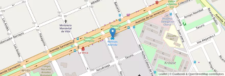 Mapa de ubicacion de Remises Avenida en アルゼンチン, ミシオネス州, Departamento Oberá.