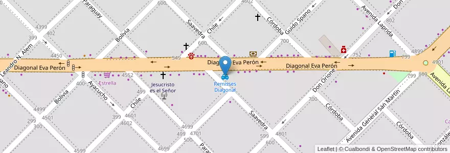 Mapa de ubicacion de Remisses Diagonal en Arjantin, Chaco, Departamento San Fernando, Barranqueras, Barranqueras.