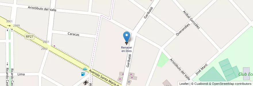 Mapa de ubicacion de Renacer en Dios en Arjantin, Buenos Aires, Partido De Tigre, Rincón De Milberg.