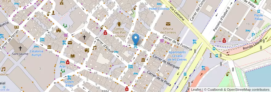 Mapa de ubicacion de Rent a BIke BCN - Shop Gotico en Spanje, Catalonië, Barcelona, Barcelonès, Barcelona.