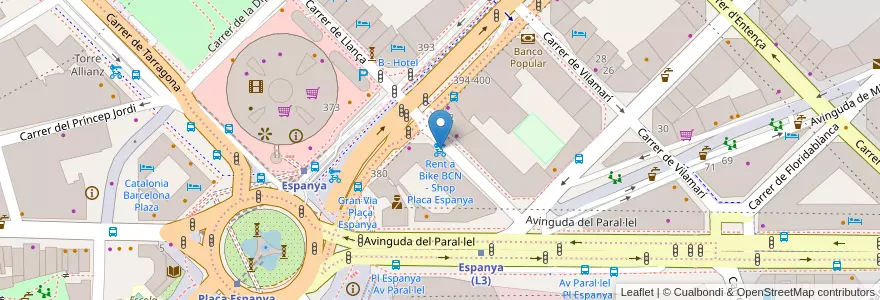 Mapa de ubicacion de Rent a Bike BCN - Shop Placa Espanya en スペイン, カタルーニャ州, Barcelona, バルサルネス, Barcelona.