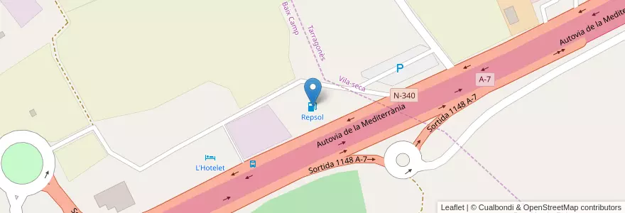 Mapa de ubicacion de Repsol en Испания, Каталония, Таррагона, Баш-Камп, Cambrils.