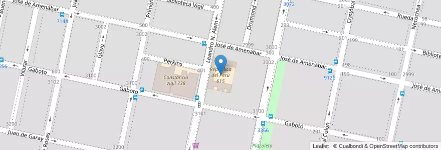 Mapa de ubicacion de República del Perú 615 en الأرجنتين, سانتا في, Departamento Rosario, Municipio De Rosario, روساريو.