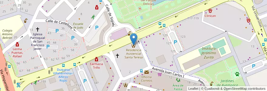 Mapa de ubicacion de Residencia Asistencial Santa Teresa en スペイン, アラゴン州, サラゴサ, Zaragoza, サラゴサ.