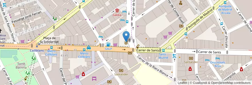 Mapa de ubicacion de Residència Collblanc Companys Socials en Испания, Каталония, Барселона, Барселонес, Барселона, Оспиталет-Де-Льобрегат.