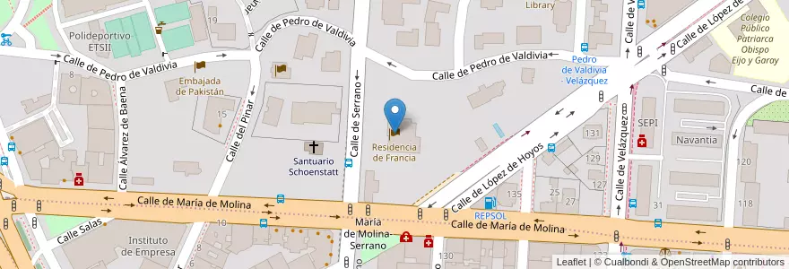 Mapa de ubicacion de Residencia de Francia en 西班牙, Comunidad De Madrid, Comunidad De Madrid, Área Metropolitana De Madrid Y Corredor Del Henares, Madrid.