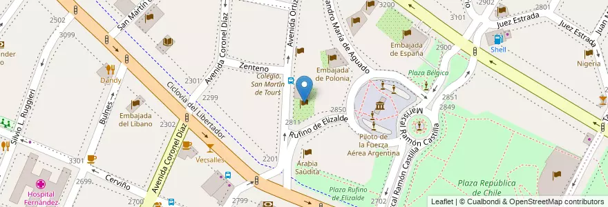 Mapa de ubicacion de Residencia del Embajador de Portugal, Palermo en Argentinien, Ciudad Autónoma De Buenos Aires, Comuna 2, Buenos Aires.