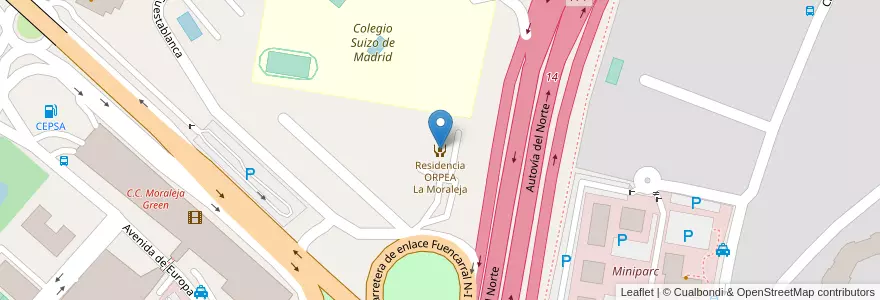 Mapa de ubicacion de Residencia ORPEA La Moraleja en Espanha, Comunidade De Madrid, Comunidade De Madrid, Área Metropolitana De Madrid Y Corredor Del Henares, Alcobendas.