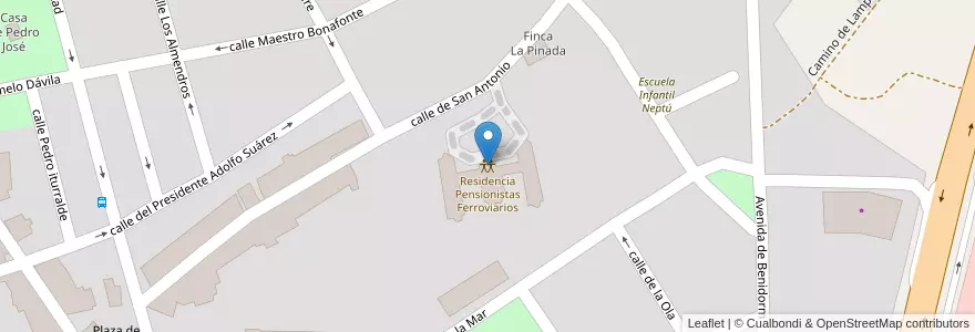 Mapa de ubicacion de Residencia Pensionistas Ferroviarios en スペイン, バレンシア州, Alacant / Alicante, L'Alacantí, Sant Joan D'Alacant.