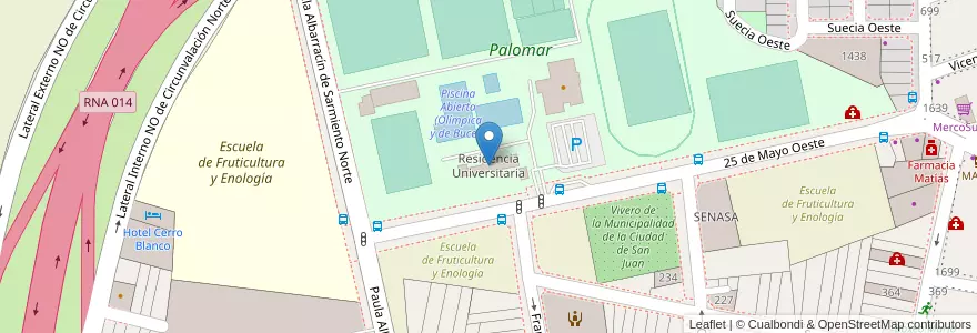 Mapa de ubicacion de Residencia Universitaria en Arjantin, San Juan, Şili, Capital.