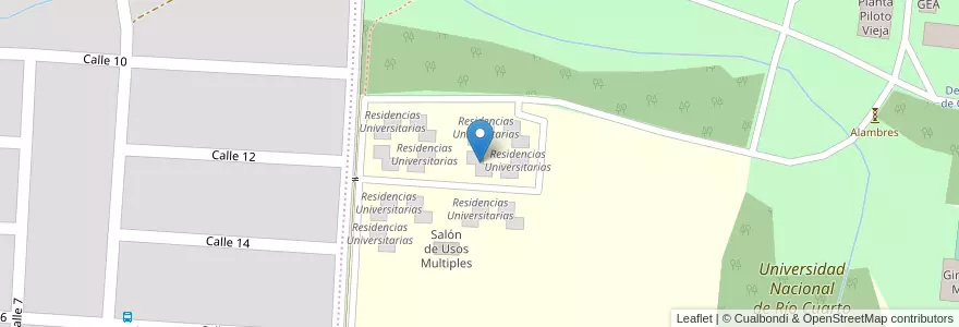 Mapa de ubicacion de Residencias Universitarias en Arjantin, Córdoba, Departamento Río Cuarto, Pedanía Río Cuarto, Municipio De Las Higueras, Las Higueras.
