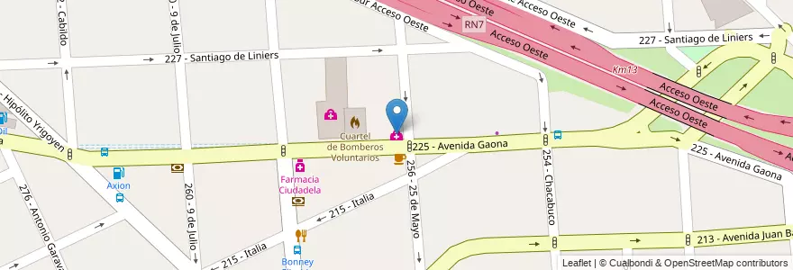Mapa de ubicacion de Resonador del Pilar (consultorios externos) en Arjantin, Buenos Aires, Partido De Tres De Febrero, Ciudadela.