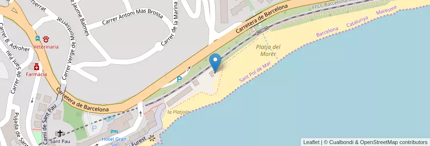 Mapa de ubicacion de Restaurant Banys Lluís en España, Catalunya, Barcelona, Maresme, Sant Pol De Mar.
