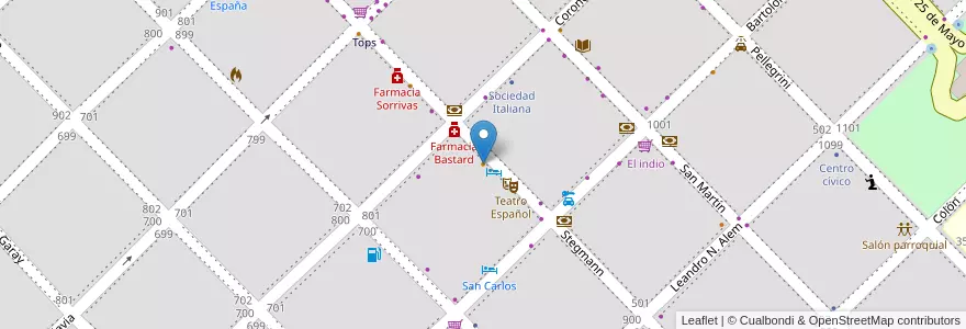 Mapa de ubicacion de Restaurant del Hotel Pringles en アルゼンチン, ブエノスアイレス州, Partido De Coronel Pringles, Coronel Pringles.