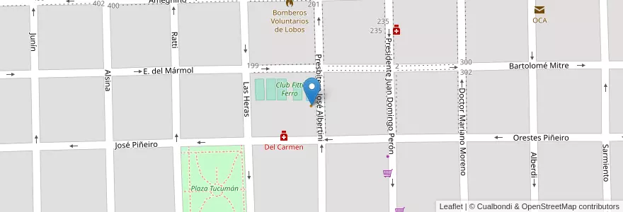Mapa de ubicacion de Restaurant La Pérgola en アルゼンチン, ブエノスアイレス州, Partido De Lobos, Lobos.