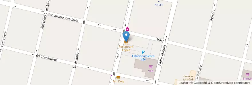 Mapa de ubicacion de Restaurant Lopez en Arjantin, Şili, Mendoza, Departamento Maipú, Distrito Ciudad De Maipú, Maipú.