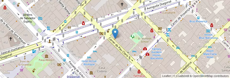 Mapa de ubicacion de Restaurant Pau Claris 190 en Espagne, Catalogne, Barcelone, Barcelonais, Barcelone.