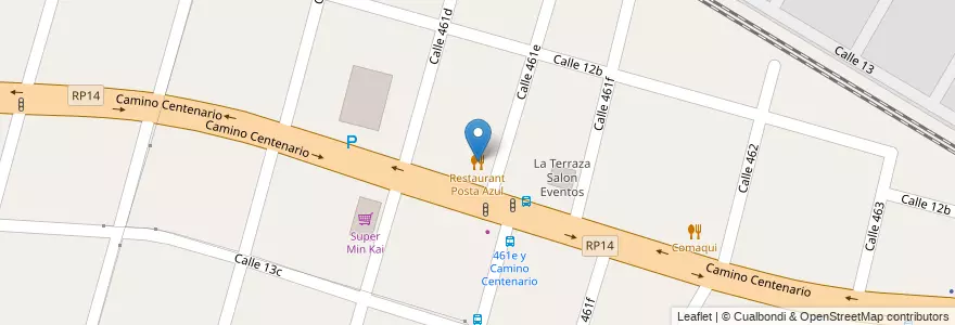 Mapa de ubicacion de Restaurant Posta Azul, City Bell en 아르헨티나, 부에노스아이레스주, Partido De La Plata, City Bell.