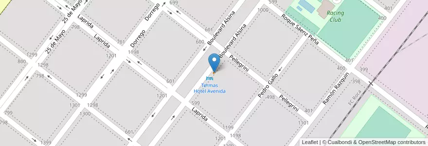 Mapa de ubicacion de Restaurant Termas Hotel Avenida en 阿根廷, 布宜诺斯艾利斯省, Partido De Adolfo Alsina, Carhué.