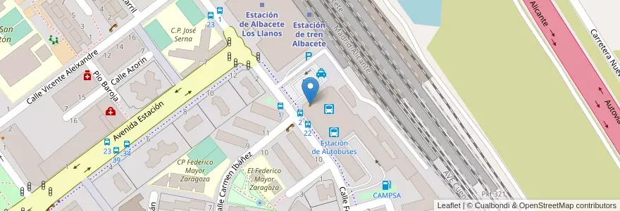 Mapa de ubicacion de Restaurante Cafetería en 스페인, Castilla-La Mancha, Albacete, Albacete.
