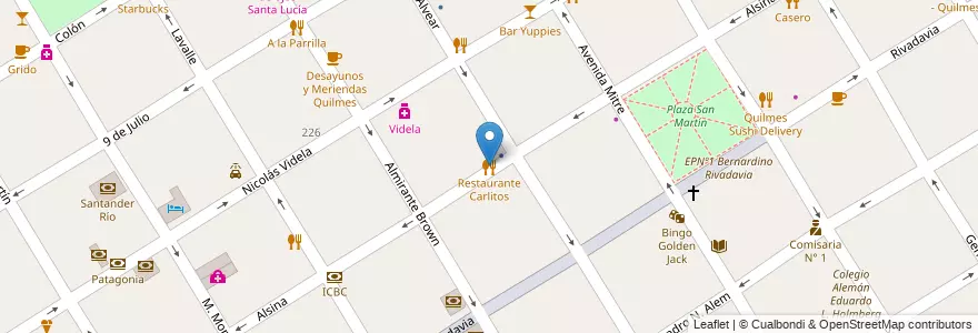 Mapa de ubicacion de Restaurante Carlitos en アルゼンチン, ブエノスアイレス州, Partido De Quilmes, Quilmes.