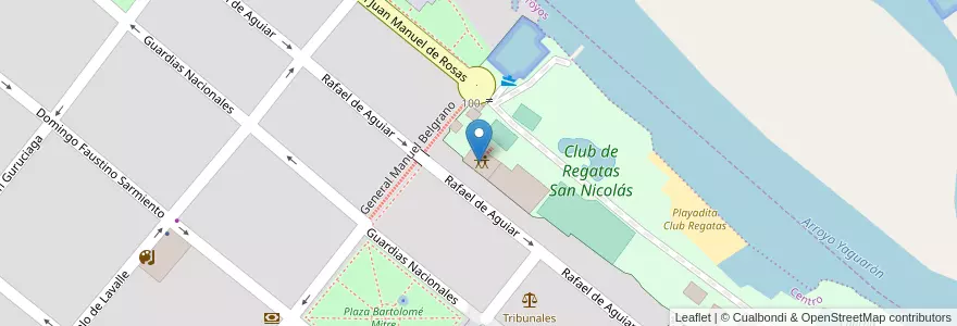 Mapa de ubicacion de Restaurante Club de Regatas San Nicolás en 阿根廷, 布宜诺斯艾利斯省, Partido De San Nicolás, San Nicolás De Los Arroyos.