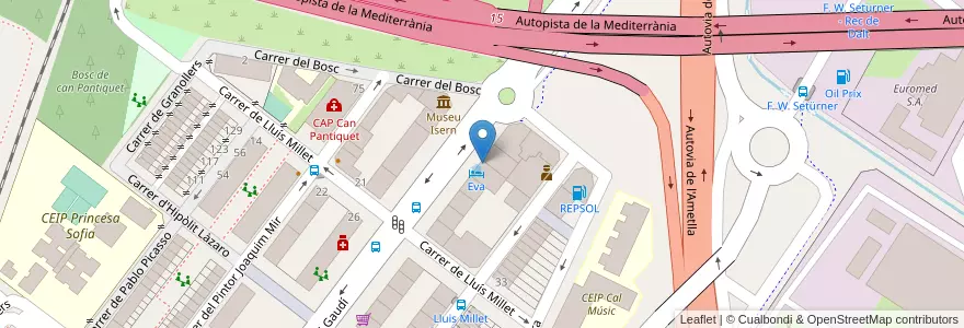 Mapa de ubicacion de Restaurante Eva en Espanha, Catalunha, Barcelona, Vallès Oriental, Mollet Del Vallès.