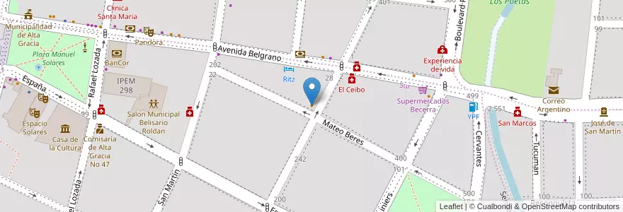 Mapa de ubicacion de Restaurante Hispania en 阿根廷, Córdoba, Departamento Santa María, Pedanía Alta Gracia, Municipio De Alta Gracia, Alta Gracia.