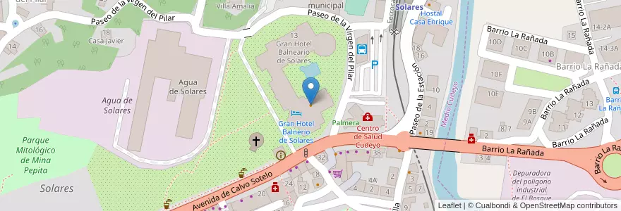 Mapa de ubicacion de Restaurante Hotel Balneario de Solares en إسبانيا, كانتابريا, منطقة كانتابريا, Trasmiera, Medio Cudeyo.
