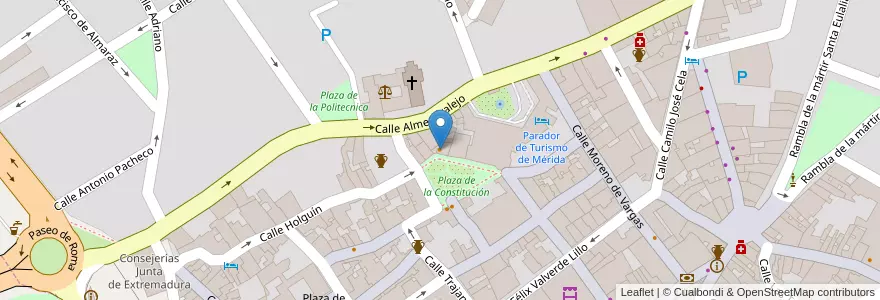 Mapa de ubicacion de Restaurante La Carbonería en 西班牙, Extremadura, 巴達霍斯, Mérida, Mérida.